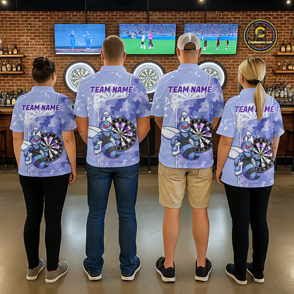 Custom Funny Bee Purple Camouflage Men Darts Quarter-Zip League Shirts Splatter Dart Jerseys NYN2210