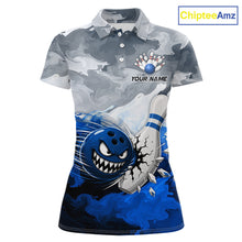 Load image into Gallery viewer, White Blue Funny Cracked Pins &amp; Ball Bowling Shirt For Women Custom Outfit Team Bowling Jersey NYN3234