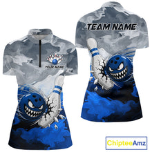 Load image into Gallery viewer, White Blue Funny Cracked Pins &amp; Ball Bowling Shirt For Women Custom Outfit Team Bowling Jersey NYN3234