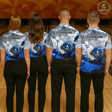 Load image into Gallery viewer, White Blue Funny Cracked Pins &amp; Ball Bowling Shirt For Women Custom Outfit Team Bowling Jersey NYN3234
