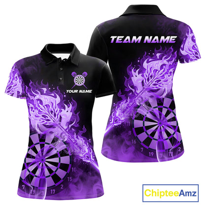 Custom Smoke Purple Fire Flaming Dart Arrow Women Darts Polo League Shirts Dart Team Jerseys NYN2214