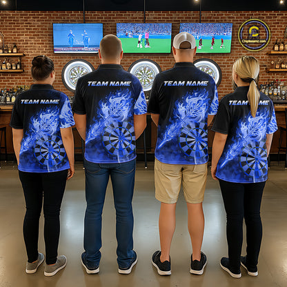 Custom Smoke Blue Fire Flaming Dart Arrow Women Darts Polo League Shirts Dart Team Jerseys NYN2215