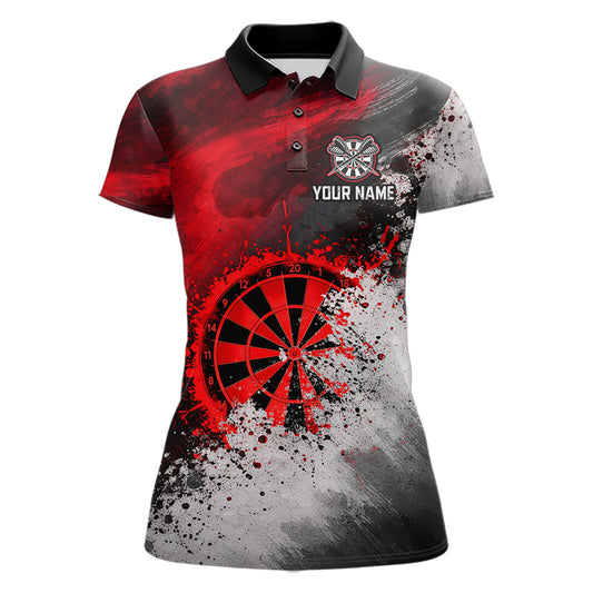 Custom Grey & Red Grunge Paint Dartboard Darts Polo Shirt For Women Outfit Dart Team Jerseys NYN2509
