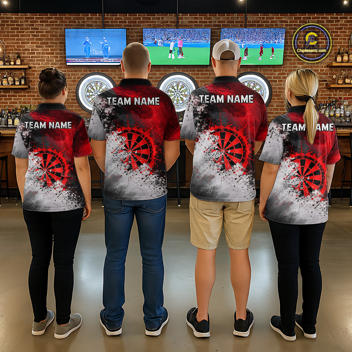 Custom Grey & Red Grunge Paint Dartboard Darts Quarter-Zip Shirt For Men Outfit Dart Team Jerseys NYN2509