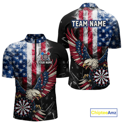 Smoking US Flag & Eagle Dartboard Men Darts Quarter-Zip Shirt Custom Patriotic Dart Team Jerseys NYN2511