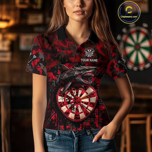 Custom Red Digital Camo Dartboard Horror Shark Darts Polo Shirt For Women Dart Gifts NYN1965