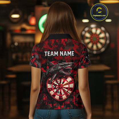 Custom Red Digital Camo Dartboard Horror Shark Darts Polo Shirt For Women Dart Gifts NYN1965