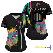Load image into Gallery viewer, Custom Women's Baseball Jersey Colorful Grunge Baseball Shirt, Youth Baseball Jerseys NYN1119