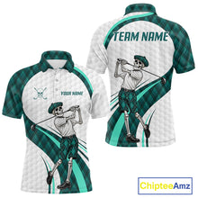 Load image into Gallery viewer, Custom Skeleton Golfer Golf Polo Shirts For Men Teal Argyle Pattern Golf Team Clothing NYN3265