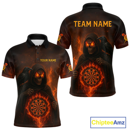 Custom Red Flames Raven Grim Reaper Dartboard Dart Polo Shirt For Men Dart Outfit Jersey NYN1452