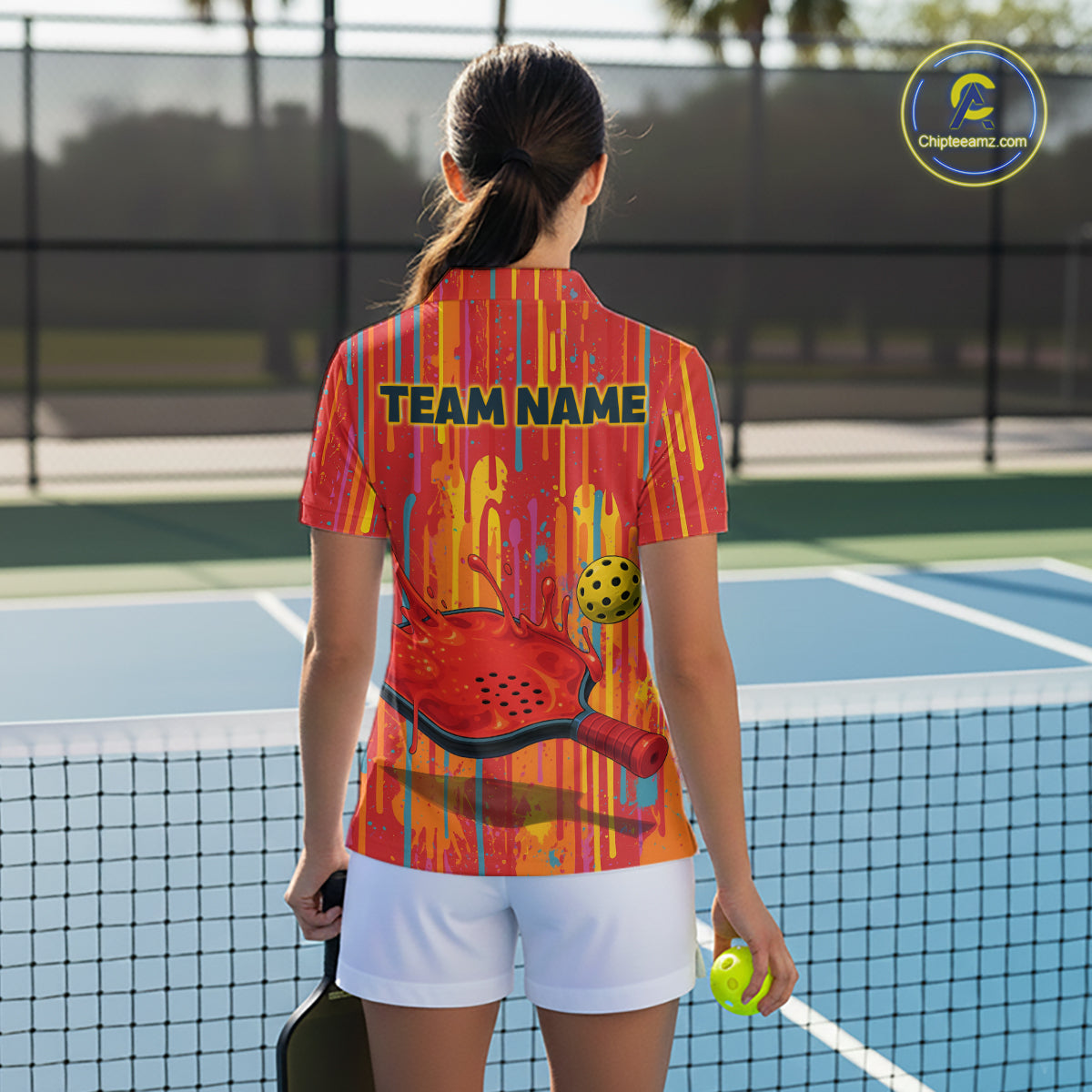 Custom Dripping Pickleball Paddle & Ball Jerseys Women Splashed Colorful Pickleball Shirt NYN2223