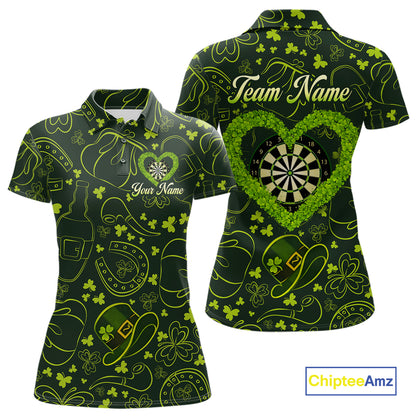 Heart Shamrock Dartboard St Patrick's Day Women Darts Polo Shirt Custom Darts Couple Jersey NYN2530