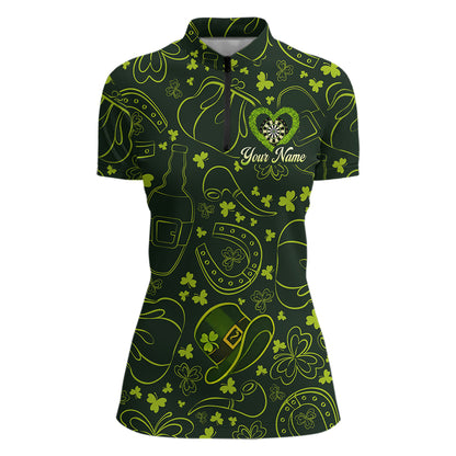 Heart Shamrock Dartboard St Patrick's Day Women Darts Quarter-Zip Shirt Custom Darts Couple Jersey NYN2530