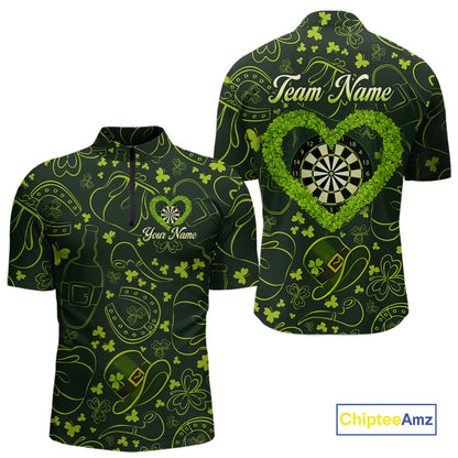 Heart Shamrock Dartboard St Patrick's Day Men Darts Quarter-Zip Shirt Custom Darts Couple Jersey NYN2530