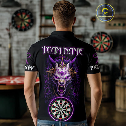 Purple Vicious Wolf Ruler Dartboard Darts Shirt For Men - Custom Name & Team Jersey NYN0581