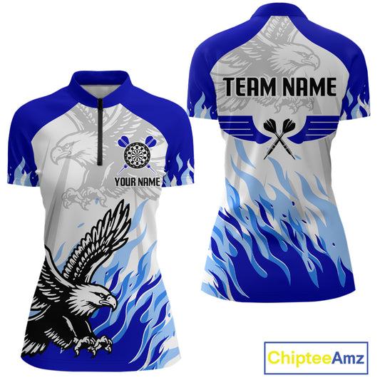 Women's Custom Darts Shirt - Eagle With Wings Dart Arrow & Blue Flaming Pattern NYN0332