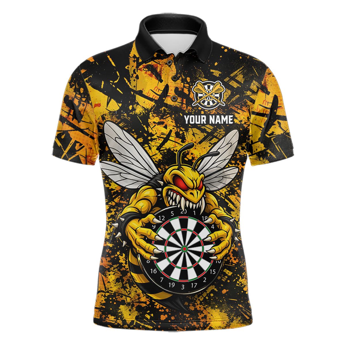 Yellow Black Grunge Bee Darts Shirt Custom Name Darts Shirts For Men Funny Darts Team Jerseys NYN2898