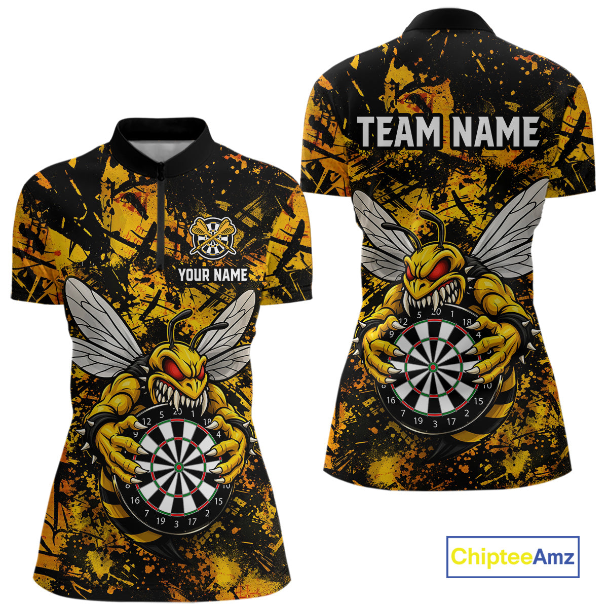 Yellow Black Grunge Bee Darts Shirt Custom Name Darts Shirts For Women Funny Darts Team Jerseys NYN2898
