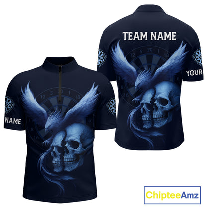 Darts Shirt For Men Personalized Eagle Skull Dartboard Dart Team Jerseys | Blue NYN1153
