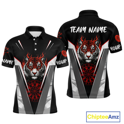 Custom Men's Dart Team Shirt With Roaring Tiger Dartboard - Silver & Black Jersey NYN0337