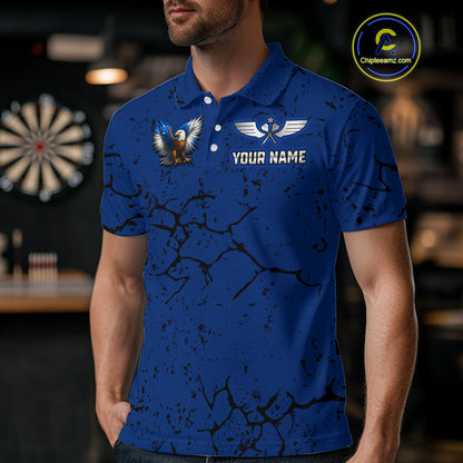 US Flag Eagle Dartboard Grunge Blue Darts Shirt For Men - Custom Name & Team Jersey NYN0609