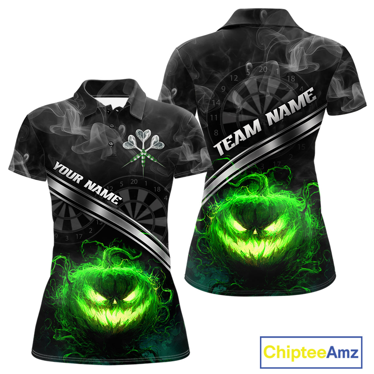 Halloween Women Darts Shirt Personalized Green Pumpkin Dartboard, Halloween Dart Jerseys NYN1164