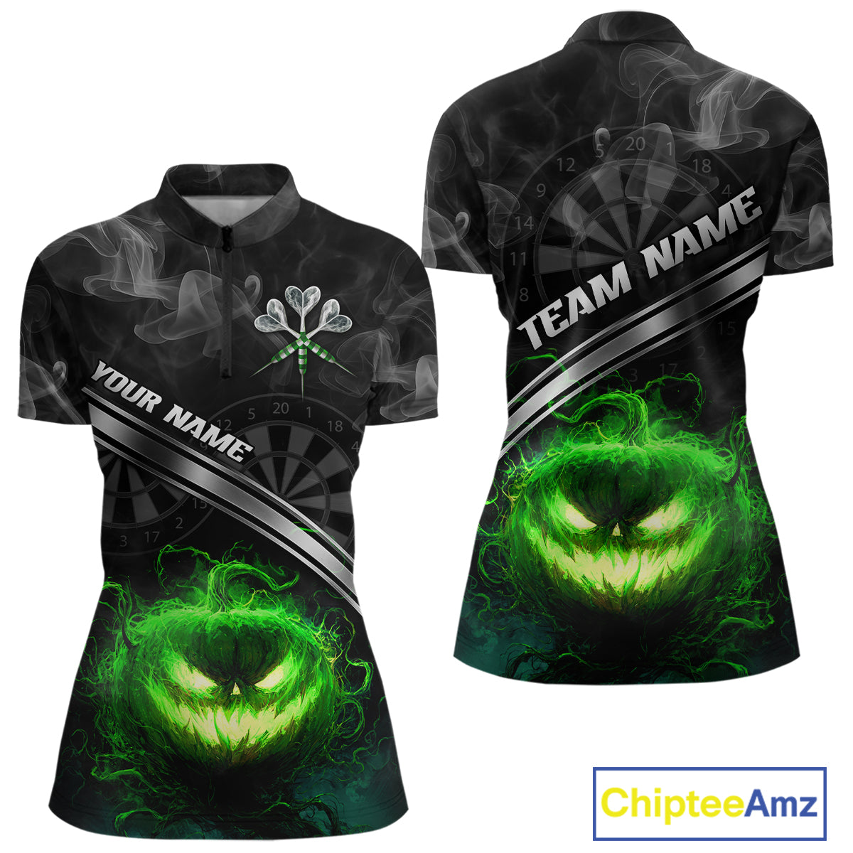 Halloween Women Darts Shirt Personalized Green Pumpkin Dartboard, Halloween Dart Jerseys NYN1164