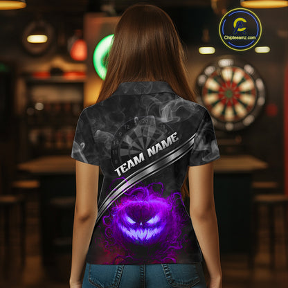 Halloween Women Darts Shirt Personalized Purple Pumpkin Dartboard, Halloween Dart Jerseys NYN1166