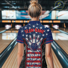 Load image into Gallery viewer, Grunge American Flag Bowling Polo &amp; 1/4 Zip Shirts For Women Custom Patriotic Team Bowling Jerseys NYN3128