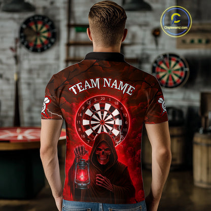 Red Neon Grim Reaper Lightning Skull Darts League Shirt Custom Skull Men Darts Jersey NYN2037