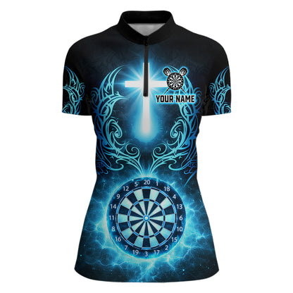 Thunder Blue Dartboard Cross Women Darts Team Shirt Personalized Tribal Dart Quarter-Zip Jerseys NYN2555