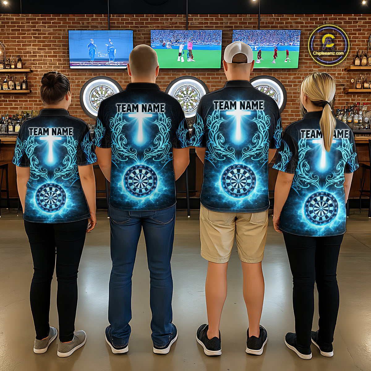 Thunder Blue Dartboard Cross Men Darts Team Shirt Personalized Tribal Dart Polo Jerseys NYN2555