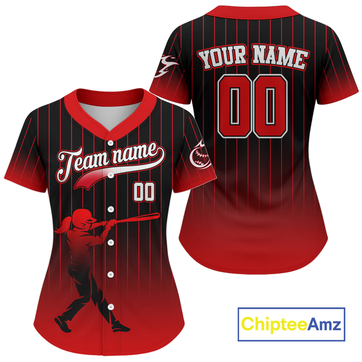 Red And Black Classic Baseball Jersey Custom Pinstripe Baseball Jersey For Women NYN0814