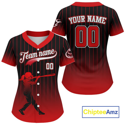 Red And Black Classic Baseball Jersey Custom Pinstripe Baseball Jersey For Women NYN0814