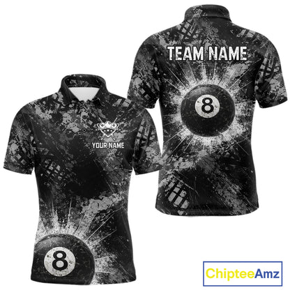 Black White Grunge Pool 8 Ball Billiard Shirt For Men Personalized Ball Billiard Attire Gifts NYN2569
