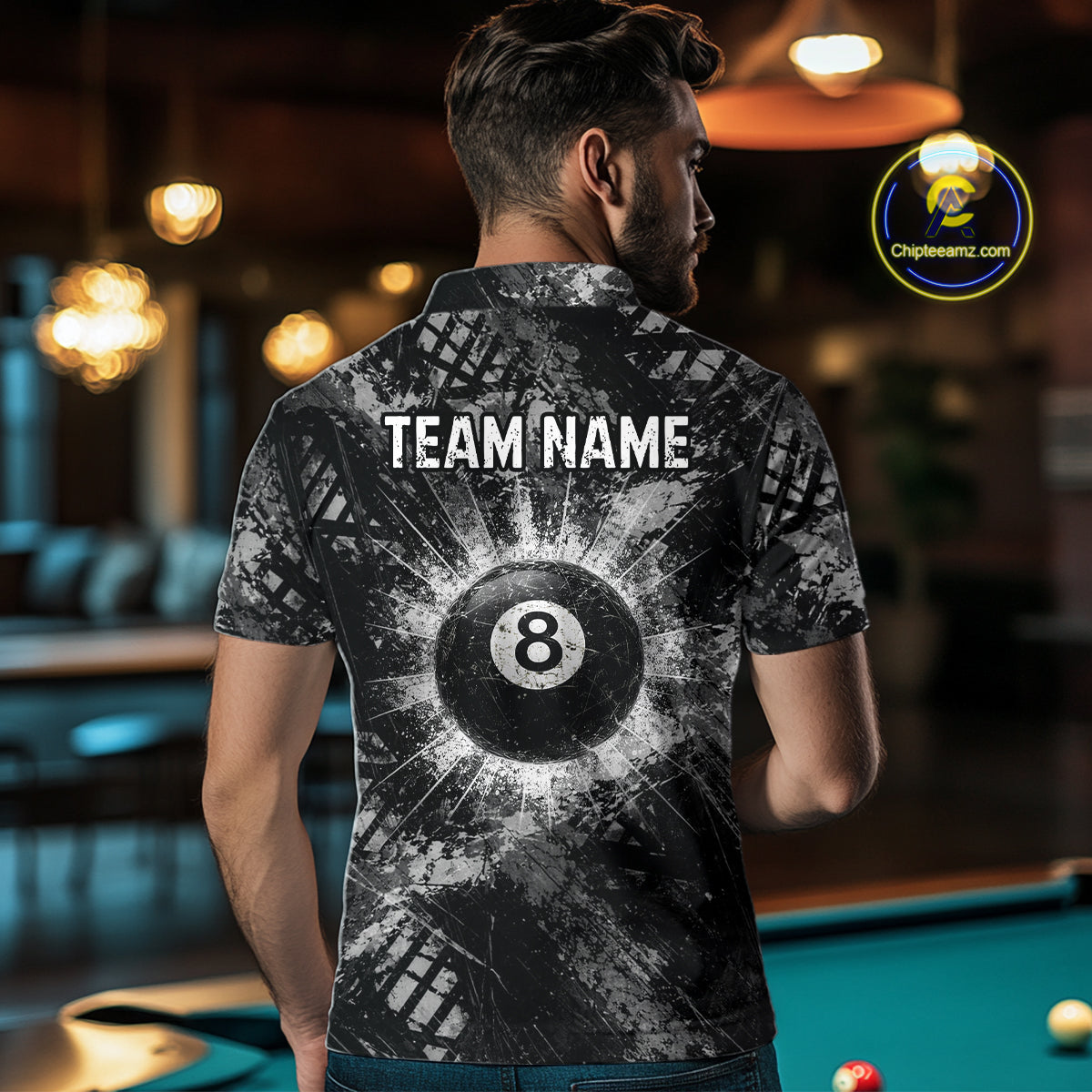 Black White Grunge Pool 8 Ball Billiard Shirt For Men Personalized Ball Billiard Attire Gifts NYN2569