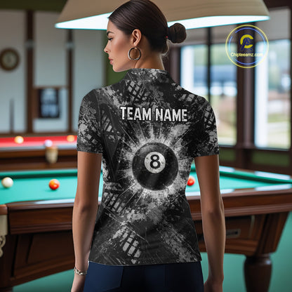 Black White Grunge Pool 8 Ball Billiard Shirt For Women Personalized Ball Billiard Attire Gifts NYN2569