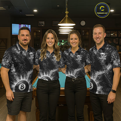 Black White Grunge Pool 8 Ball Billiard Shirt For Women Personalized Ball Billiard Attire Gifts NYN2569