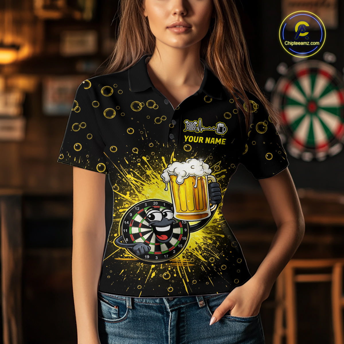 Funny Dartboard Cheer Beer Darts Team Shirt For Women Personalized Dart Polo Jerseys NYN2574