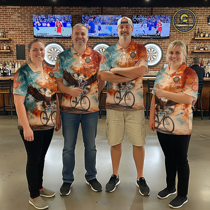 Blue & Orange Watercolor Funny Eagle Dartboard Women Dart Polo Shirts Custom Dart Team Jerseys NYN2728