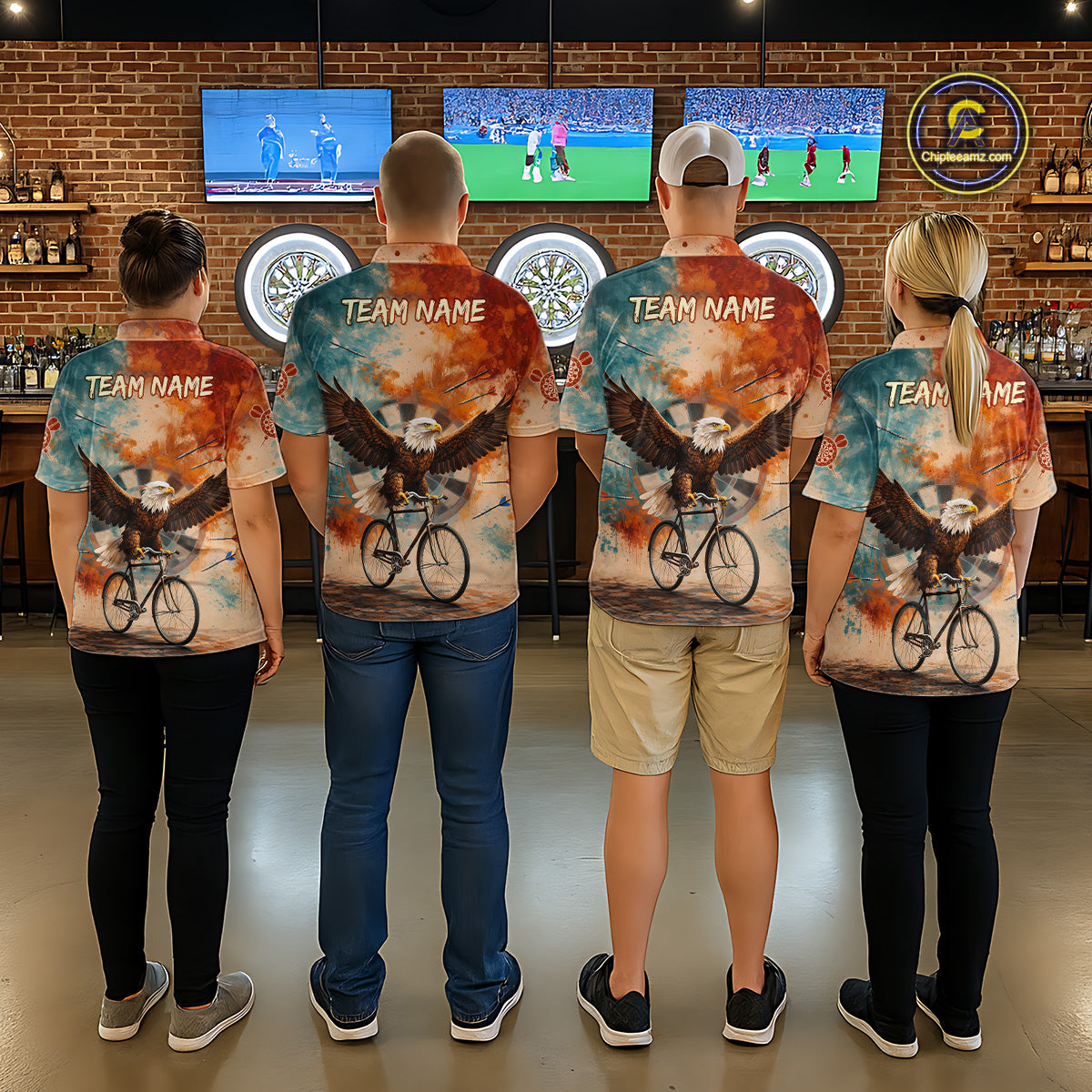 Blue & Orange Watercolor Funny Eagle Dartboard Women Dart Polo Shirts Custom Dart Team Jerseys NYN2728