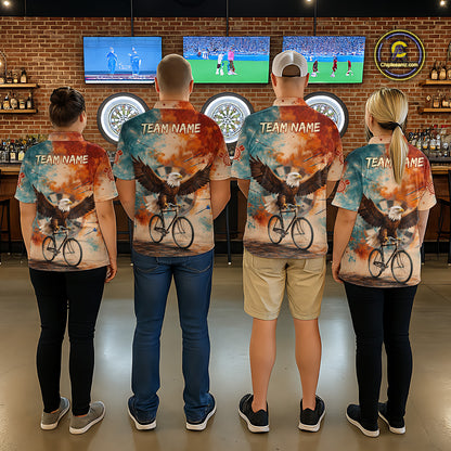 Blue & Orange Watercolor Funny Eagle Dartboard Women Dart Polo Shirts Custom Dart Team Jerseys NYN2728