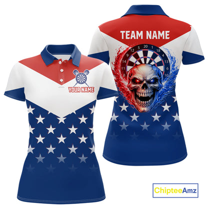 Blue And Red Dartboard Patriotic Dart Polo Shirts For Women Custom Dart Team Jerseys NYN2729