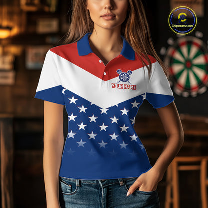 Blue And Red Dartboard Patriotic Dart Polo Shirts For Women Custom Dart Team Jerseys NYN2729