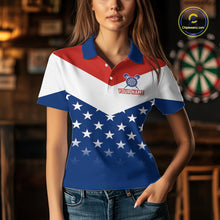 Load image into Gallery viewer, Blue And Red Dartboard Patriotic Dart Polo Shirts For Women Custom Dart Team Jerseys NYN2729
