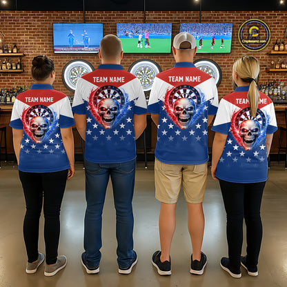 Blue And Red Dartboard Patriotic Dart Polo Shirts For Women Custom Dart Team Jerseys NYN2729