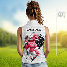 Load image into Gallery viewer, Funny Flamingo Ladies Golf White Womens Patriot Golf Sleeveless Polo Shirts Custom US Flag Golf Gifts NYN3149