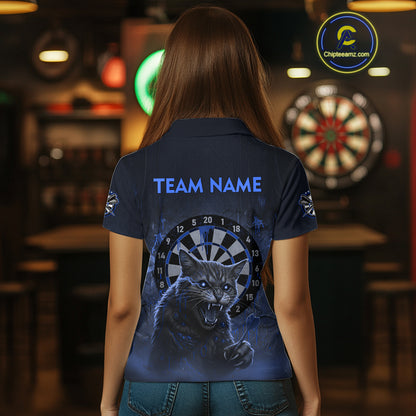 Funny Cat Blue Dripping Dartboard Custom Women Polo Darts Shirt Outfits Darts Jersey NYN1803