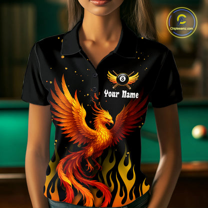 Flaming Phoenix Billiard League Shirts For Women Custom Wings 8 Ball Billiard Pool Jerseys NYN2309