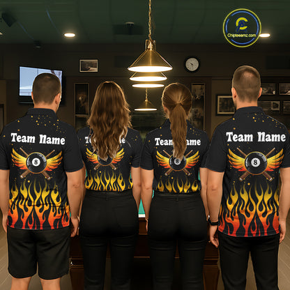 Flaming Phoenix Billiard League Shirts For Men Custom Wings 8 Ball Billiard Pool Jerseys NYN2309